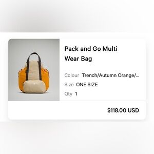Lululemon Pack and Go Multi Wear Bag